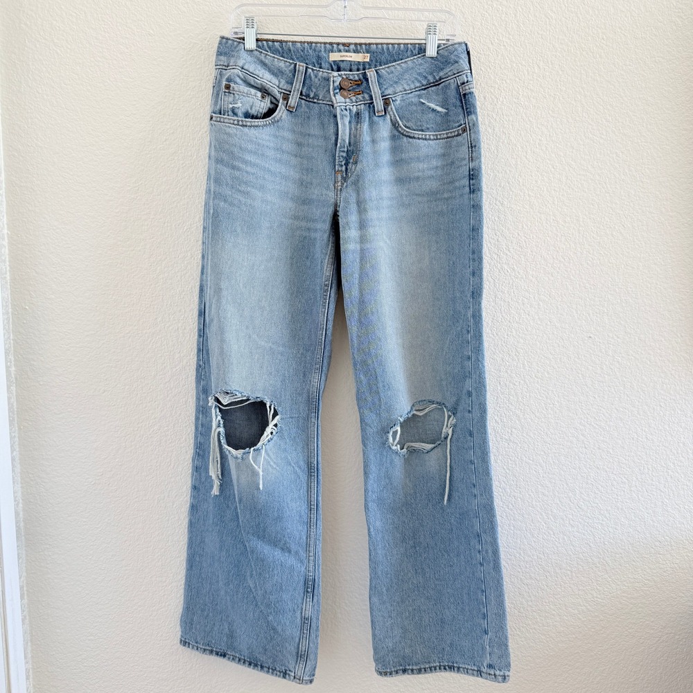 Levis Superlow Low Rise Wide Leg Distressed Jeans Light Wash 27